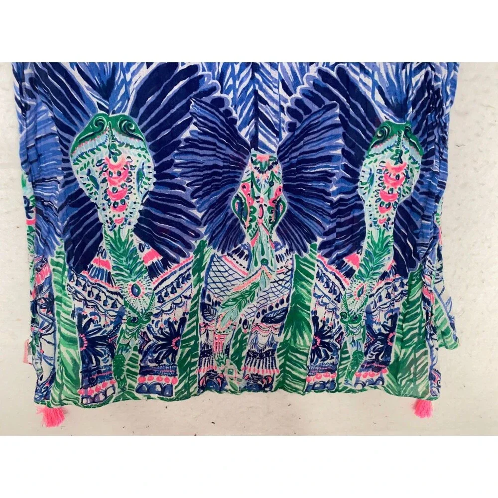 Lilly Pulitzer women's Snake palm riley loop scarf pink tassel 100% Cotton